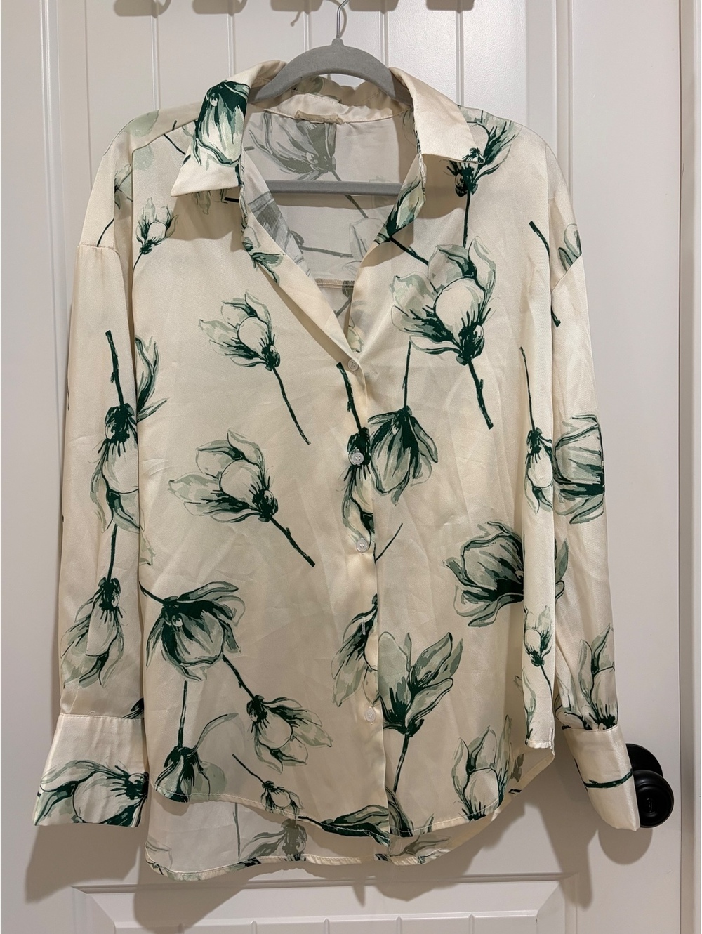 SundayUp Women's Floral Print Long Sleeve Button-Up Blouse, Size L